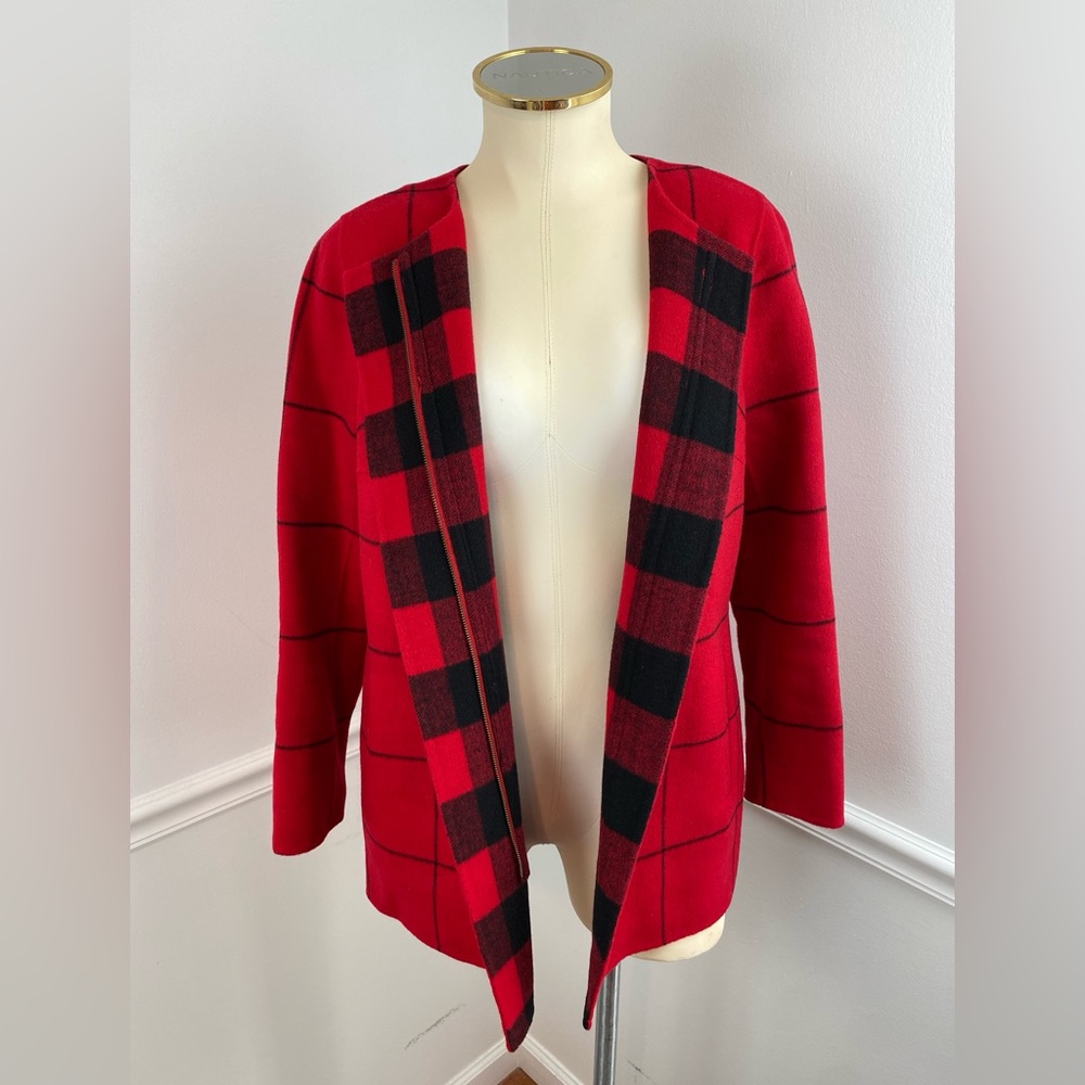 TALBOTS Petites Red & Black Wool Zip Front Jacket | Size 6P - Picture 7 of 12